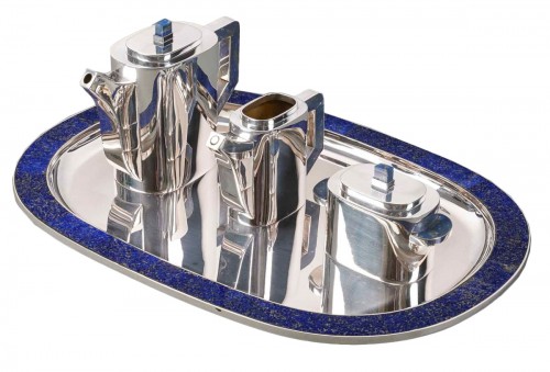 Christian Dior 20e - Service à thé sur son plateau en argent massif et lapis lazuli