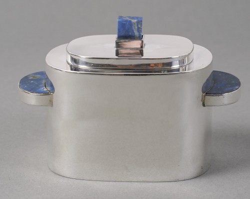 Argenterie et Arts de la table  - christian dior xxe - service à thé sur son plateau argent massif et lapis lazul