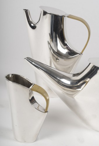 Christofle Sabattini, Solid Silver Tea Coffee Set and Modernist Tray 1957/ - 