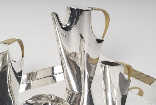 Antiquités - Christofle Sabattini, Solid Silver Tea Coffee Set and Modernist Tray 1957/