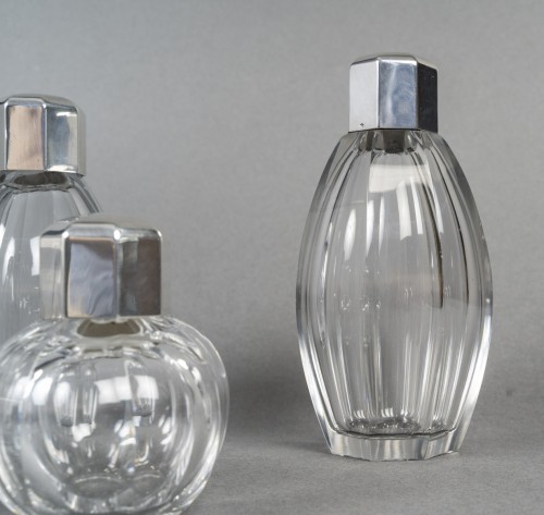 20th century - christofle/baccarat – set of 5 art deco bottles circa 1930