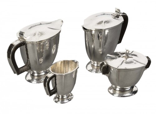 Bloch & Eschwege Designer Muller - Set thé café Art Déco en argent martelé Circa 1930