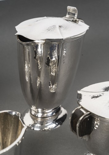 Bloch Eschwege - Designer Muller Art Deco Tea Coffee Set in Hammered Silver - silverware & tableware Style Art Déco