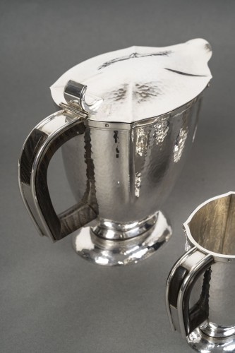 silverware & tableware  - Bloch Eschwege - Designer Muller Art Deco Tea Coffee Set in Hammered Silver