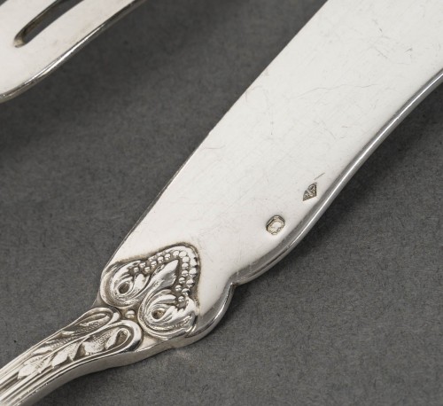 ODIOT – 99-piece solid silver cutlery set, &quot;Louveciennes&quot; model, 20th  - silverware & tableware Style Napoléon III