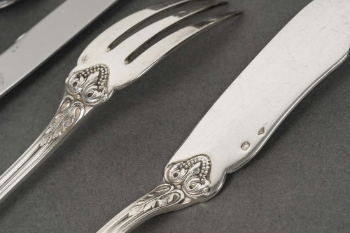 silverware & tableware  - ODIOT – 99-piece solid silver cutlery set, &quot;Louveciennes&quot; model, 20th 