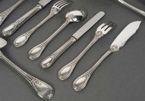 ODIOT – 99-piece solid silver cutlery set, &quot;Louveciennes&quot; model, 20th  - 