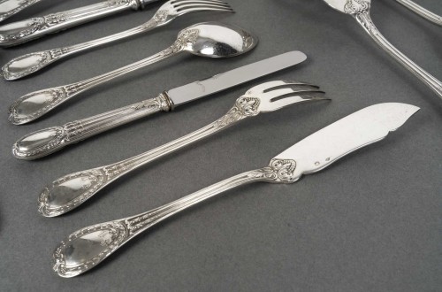 Napoléon III - ODIOT – 99-piece solid silver cutlery set, &quot;Louveciennes&quot; model, 20th 