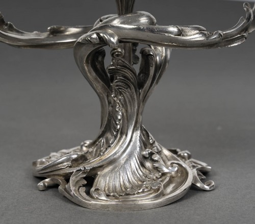 XIXe siècle - François-Alphonse Debain -Paire de bouts de table à deux bras de lumière argent massif XIXe