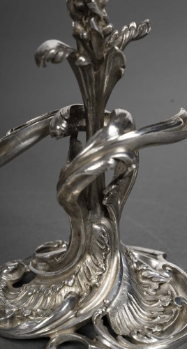 François-Alphonse Debain -Paire de bouts de table à deux bras de lumière argent massif XIXe - Napoléon III