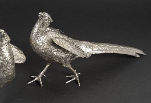 silverware & tableware  - eschwege – Pair of Solid Silver Pheasants, 20th Century