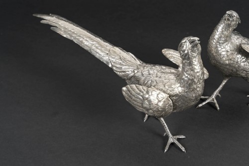 eschwege – Pair of Solid Silver Pheasants, 20th Century - 