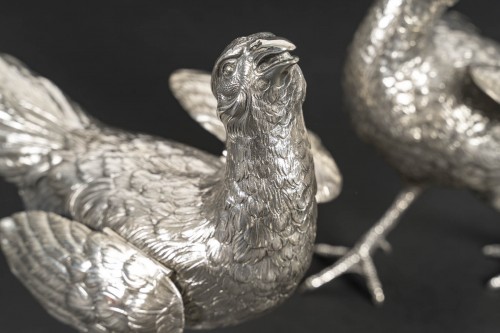 20th century - eschwege – Pair of Solid Silver Pheasants, 20th Century
