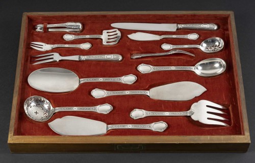 jean tetard solid silver cutlery set versailles model 1930s period - silverware & tableware Style Art Déco