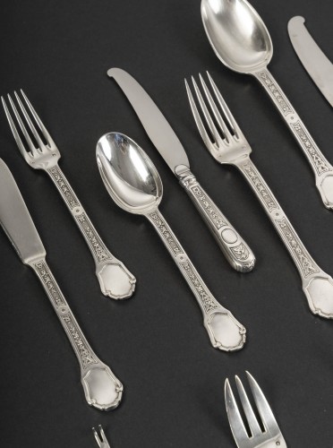 jean tetard solid silver cutlery set versailles model 1930s period - 