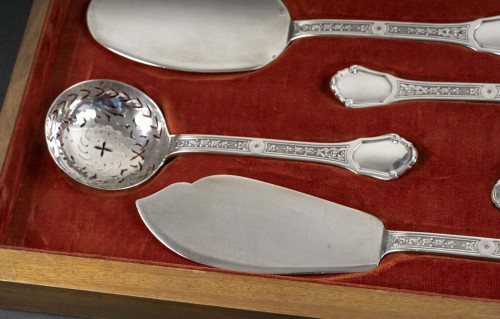 jean tetard solid silver cutlery set versailles model 1930s period - Art Déco