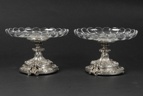 XIXe siècle - Eugène Mermillod – Paire de coupes en argent massif et cristal Baccarat