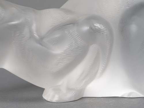 Glass & Crystal  - Lalique - Reclining Cat in Crystal Signed Lalique France