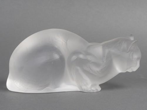  - Lalique - Reclining Cat in Crystal Signed Lalique France