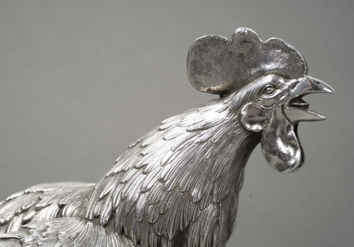 20th century - Eschwege - Pair of solid silver fighting roosters, circa 1950