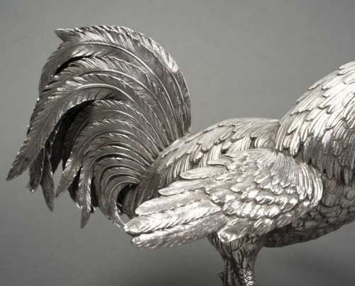 Eschwege - Pair of solid silver fighting roosters, circa 1950 - 50