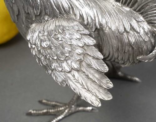 Antiquités - Eschwege - Pair of solid silver fighting roosters, circa 1950