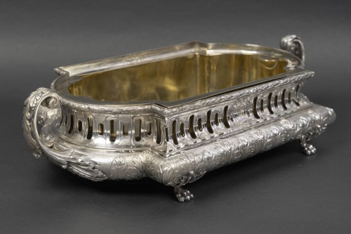 19th century - Merite- Rectangular solid silver planter XIXe