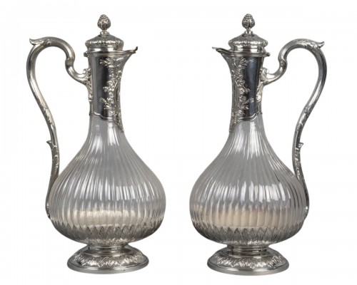 Boin Taburet -Paire d’aiguières en argent massif et cristal taillé époque1880–1900