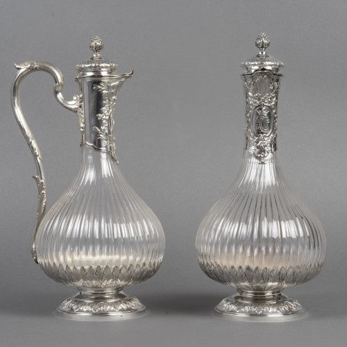 Boin Taburet -Paire d’aiguières en argent massif et cristal taillé époque1880–1900 - Argenterie et Arts de la table Style Art nouveau
