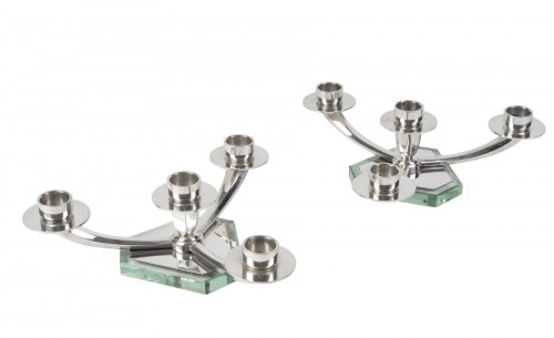 Wolfers – Paire de candélabres bas en argent massif  époque Art Déco