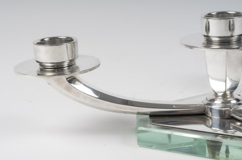 silverware & tableware  - Wolfers – Pair of Art Deco Low Solid Silver Candelabra