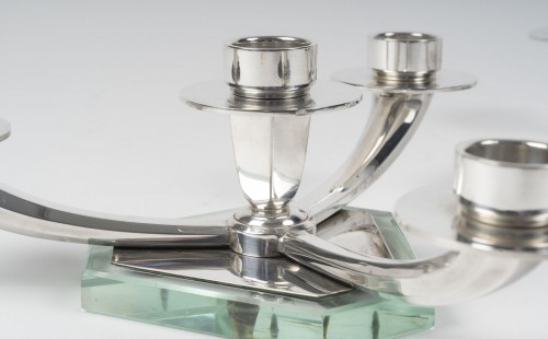 Wolfers – Pair of Art Deco Low Solid Silver Candelabra - 