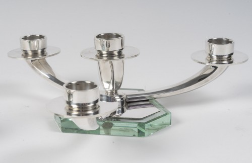 20th century - Wolfers – Pair of Art Deco Low Solid Silver Candelabra
