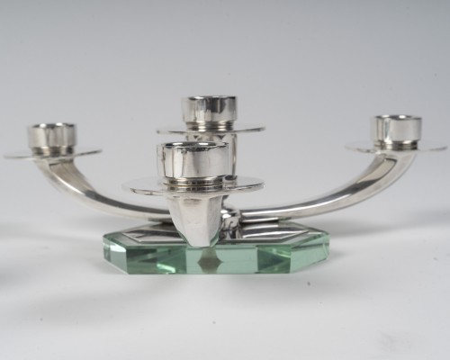 Antiquités - Wolfers – Pair of Art Deco Low Solid Silver Candelabra