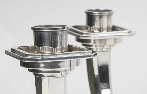 Art Déco - Ravinet d’Enfert – Pair of Art Deco Solid Silver Candelabra