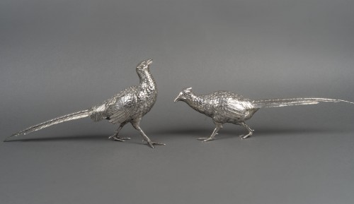 silverware & tableware  - Eschwege – Pair of 20th-century solid silver pheasants