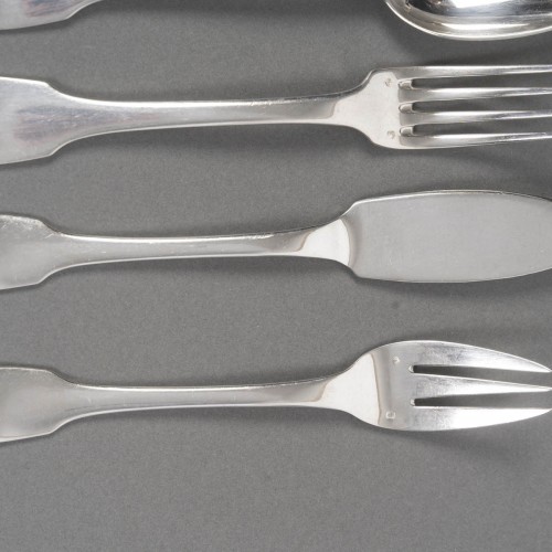 Jean E. Puiforcat  106-piece solid silver flatware set, colbert 1930 - Art Déco