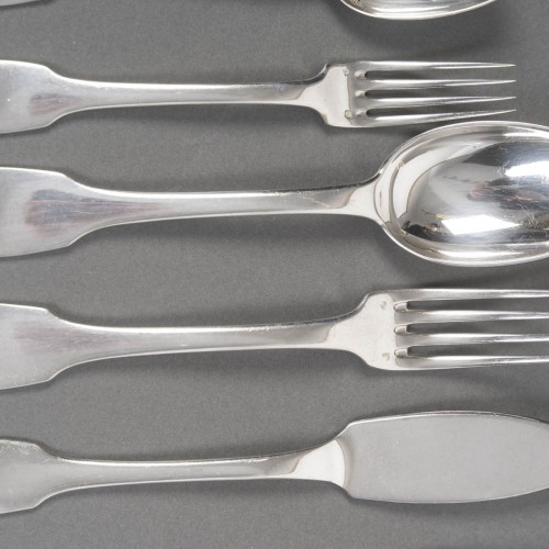 Art Déco - Jean E. Puiforcat  106-piece solid silver flatware set, colbert 1930