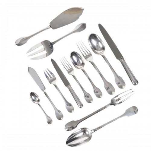 Jean Tetard 100-piece solid silver flatware set 1930s art deco