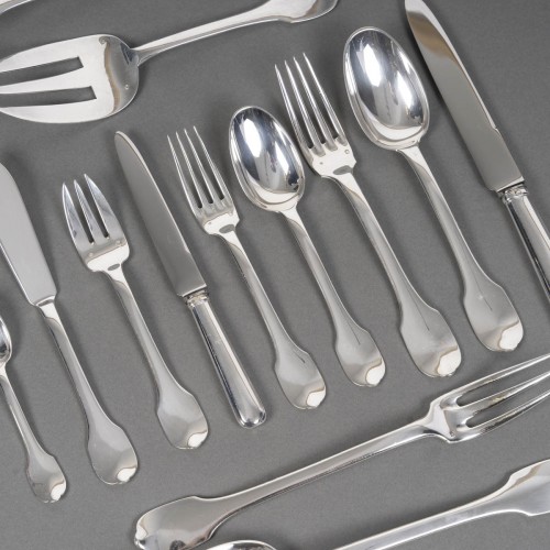 Jean Tetard 100-piece solid silver flatware set 1930s art deco - silverware & tableware Style Art Déco