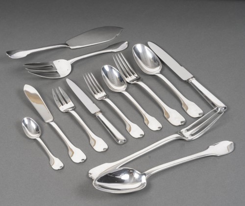 Art Déco - Jean Tetard 100-piece solid silver flatware set 1930s art deco