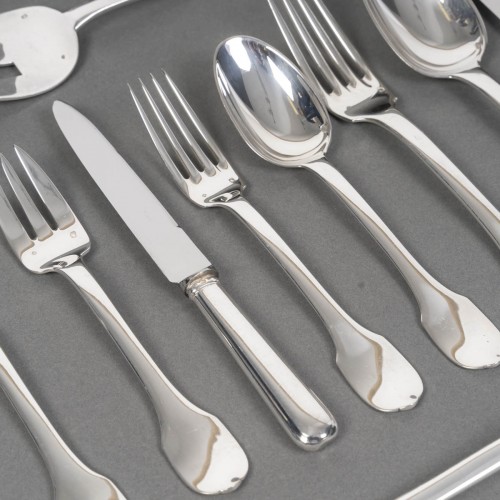 Antiquités - Jean Tetard 100-piece solid silver flatware set 1930s art deco