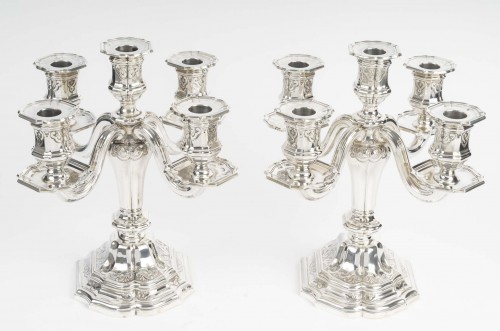 Antiquités - C. Christofle -  Paire de candélabres dits “bouts de table Argent massif XIXe siècle