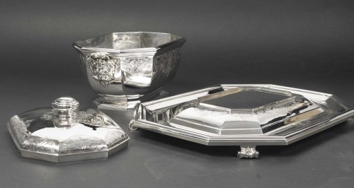 Antiquités - Boin Taburet – Terrine couverte et son présentoir en argent massif XIXe