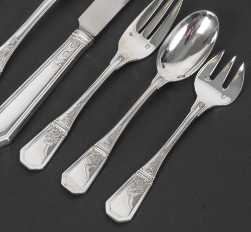 Jean tetard – c. christofle menagere de 144 pieces en argent massif modele aubusson epoque 1930 - Argenterie et Arts de la table Style Art Déco