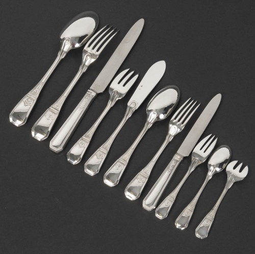 Antiquités - Jean tetard – c. christofle menagere de 144 pieces en argent massif modele aubusson epoque 1930