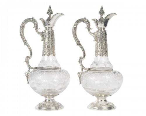 Armand gross – Pair of crystal and sterling silver ewers, late 19th century