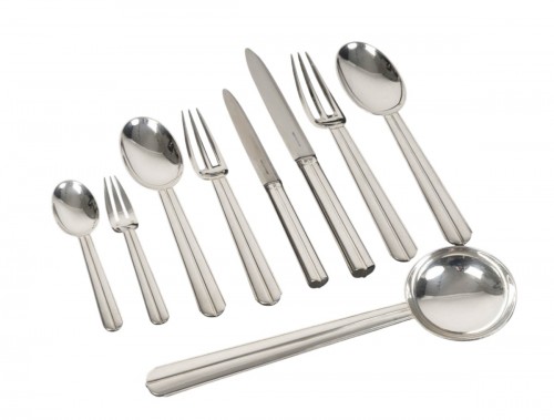Jean E. Puiforcat  – 145-piece solid silver flatware set, "Biarritz" pattern, circa 1930
