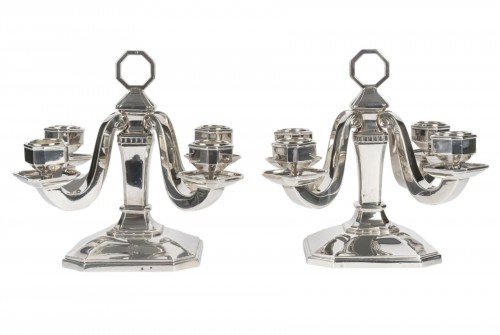 Pair of Art Deco solid silver candelabra by Leroy, circa 1930