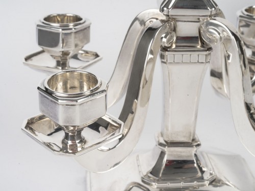 Pair of Art Deco solid silver candelabra by Leroy, circa 1930 - silverware & tableware Style Art Déco
